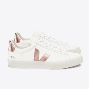 Veja Women's White and Metallic Pink Sneakers